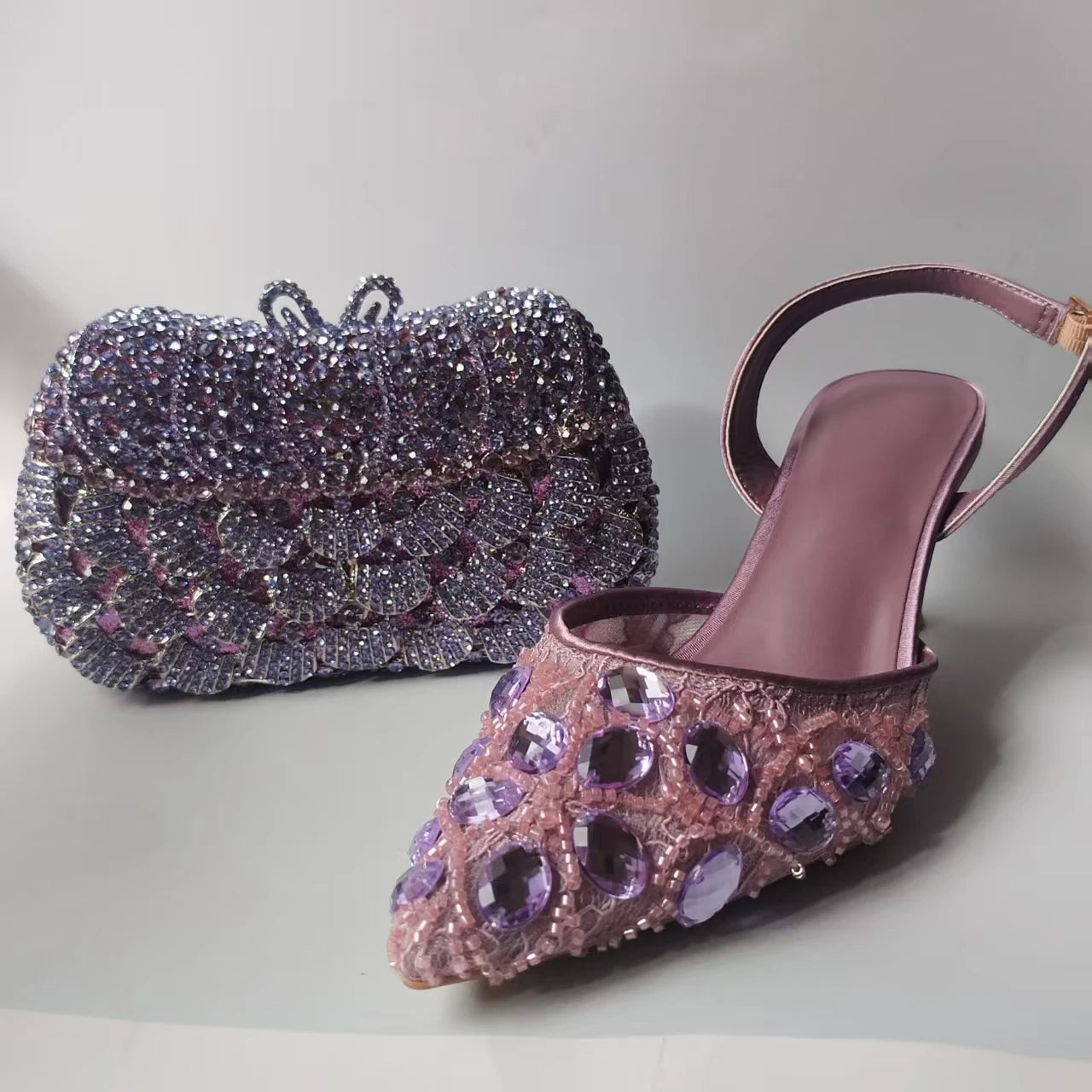 INSIGHTLINK Lady Stones Shoes and Bag Sets for Evening Purses Party Rhinestone Luxury Heels Sandals Set for Party Elegant Pumps
