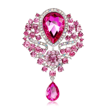 Hot Women Men  Brooch Wedding Bridal Bouquet Clear Crystal Rhinestone Teardrop Dangle Brooch Pin