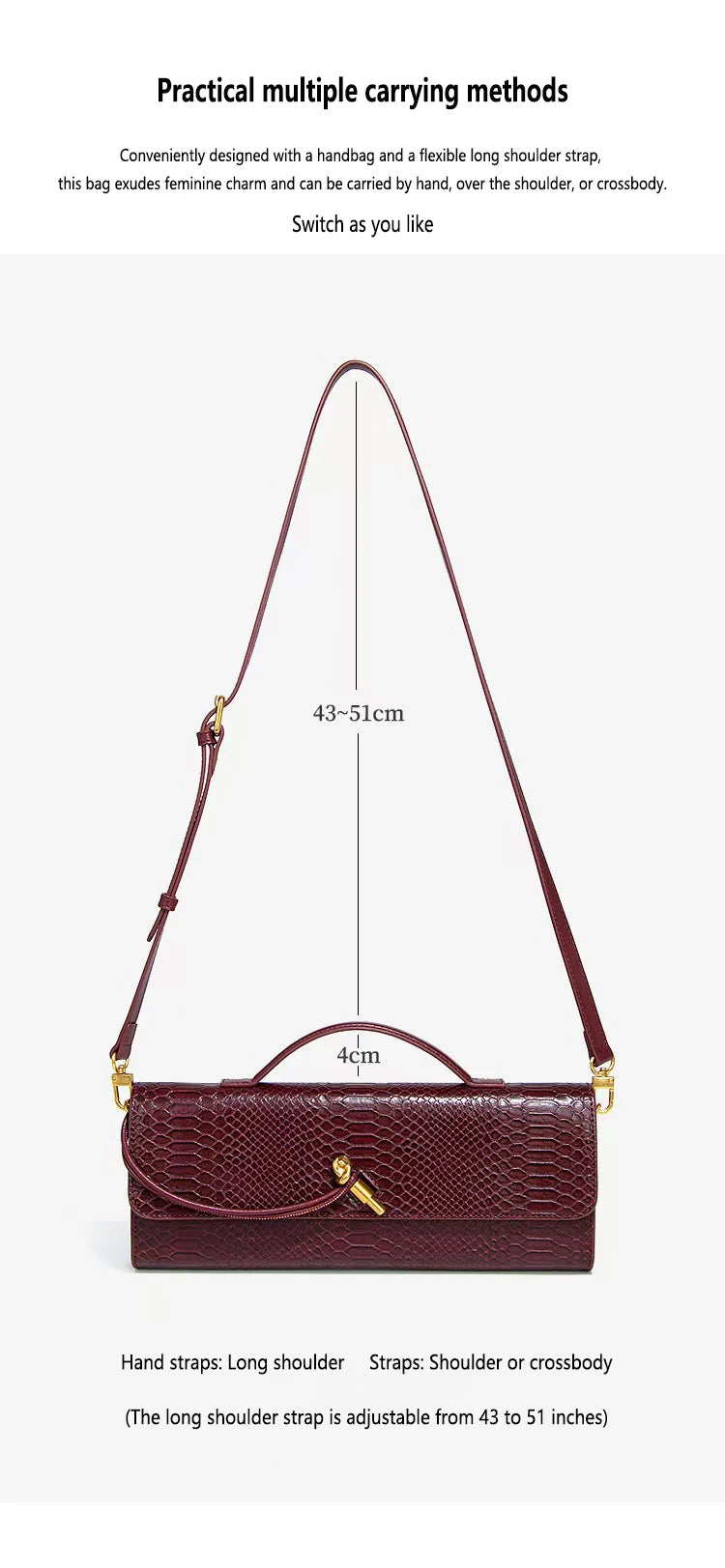 PU Leather Fashion Luxury Top-Handle Bag For Women Evening Handbag Long Purse Crocodile Pattern Crossbody Shoulder Bags