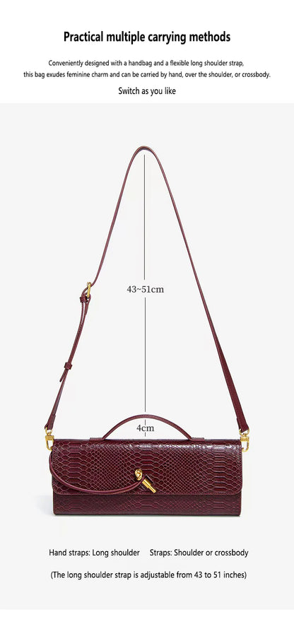 PU Leather Fashion Luxury Top-Handle Bag For Women Evening Handbag Long Purse Crocodile Pattern Crossbody Shoulder Bags
