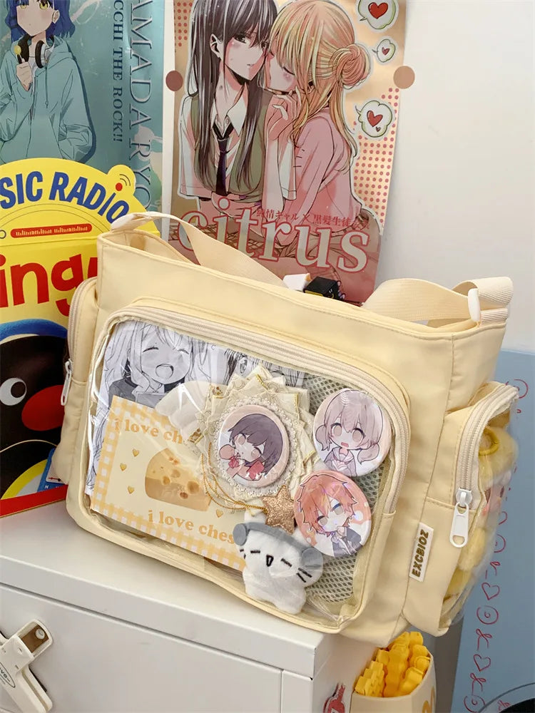 Trendy Transparent Crossbody Bag for Girls Large Capacity Shoulder Bags Fashionable School Style Texture and Versatile Ita Bag