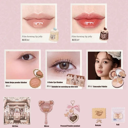 Flowerknows THE SWEETIE BEAR COLLECTION Makeup Gift Set All In Concealer Palette Blush Setting Powder Lip Jelly Gift Box Mirror