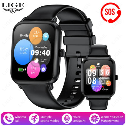 LIGE Fashion 1.83" HD Screen Smart Watch Women Bluetooth Call IP68 Waterproof Ladies Watches Daily Health Monitor Smartwatch New