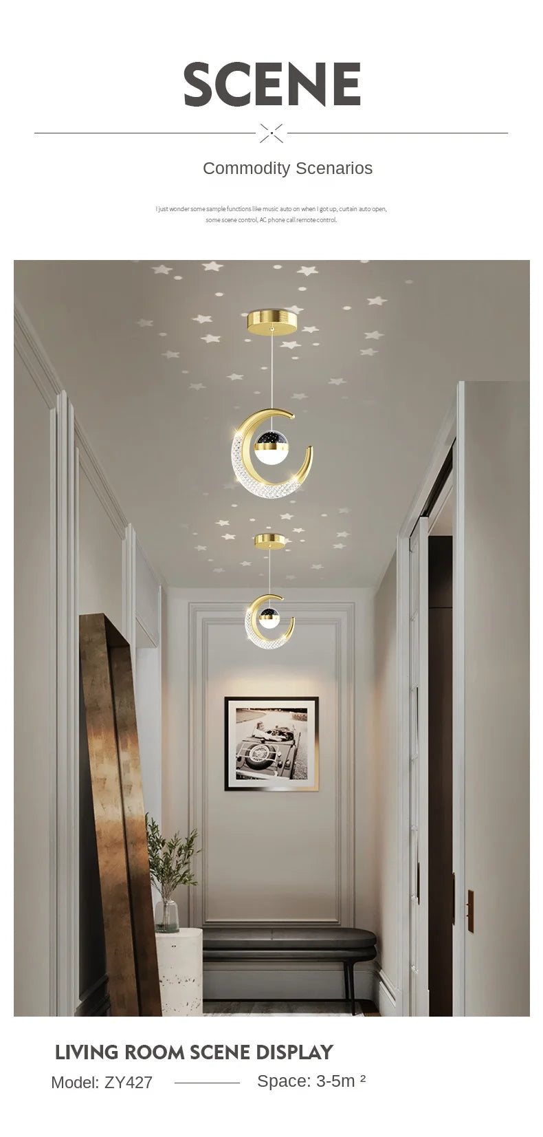 Creative led Ceiling Light with Moon Stars Modern Asile Ceiling Lights Gold/Black Atmosphere Ceiling Hanging Lamp Loft Lighting