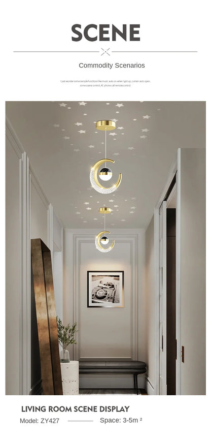 Creative led Ceiling Light with Moon Stars Modern Asile Ceiling Lights Gold/Black Atmosphere Ceiling Hanging Lamp Loft Lighting