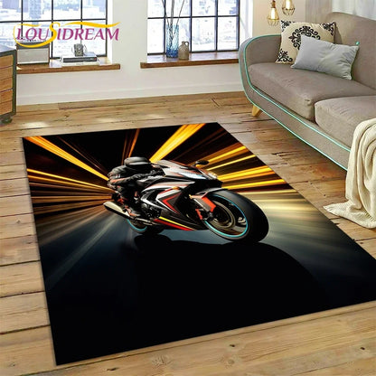 Motocross Modern retro Motorcycle Carpet Rug for Bedroom Living Room Home Sofa Decoration,Children Game Large Decor Floor Mat