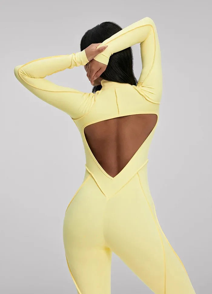 FUBEIKE Women's Yoga Set Fashion Sexy Slim Fit Long Sleeve Zipper Sports Gym Workout Legging Bodysuits Outdoor Activewear