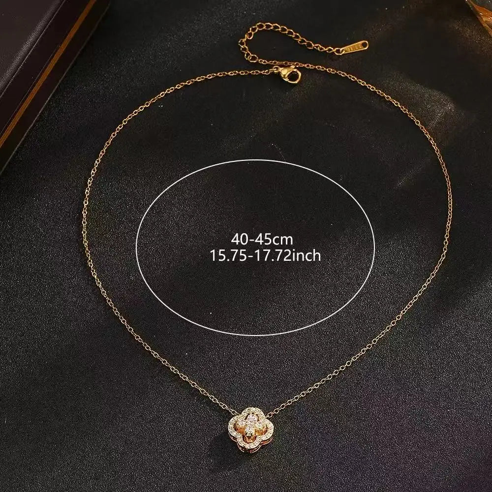 1pcs fashionable classic full diamond four petal flower women's dynamic necklace, fashionable birthday gift collarbone chain mul