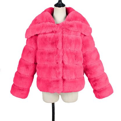2026 Autumn Winter Turndown Collar Faux Fur Coat Women Casual Long Sleeve Fluffy Plush Jacket Khaki Thick Fake Fur Warm Cardigan