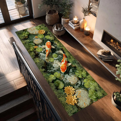 3D Koi Fish Them Pond Runner Rug Non Slip Carpet for Hallway Living Room Bedroom  Kitchen Laundry Room Entryway Door Home Decor