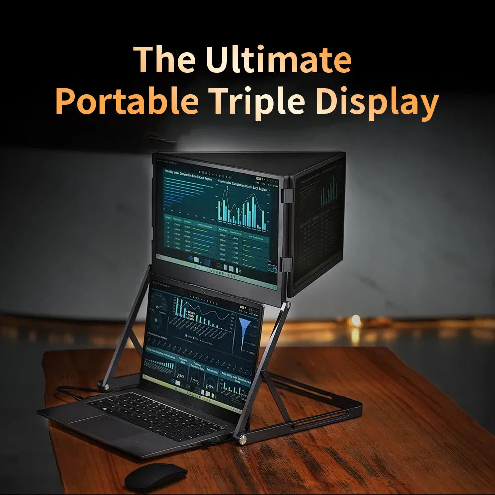 Sibolan 14" Three Screen Portable Monitor 60Hz 100% sRGB Metal Body HDMI USB-C Plug Tripe Laptop Screen Extender For Win mac OS