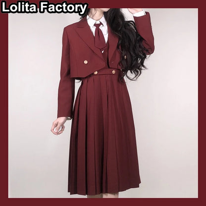 Japanese Women JK Green Blazer Suit skirt coat Harajuku High School Uniform for Students Girl Outwear College Style blazers Suit