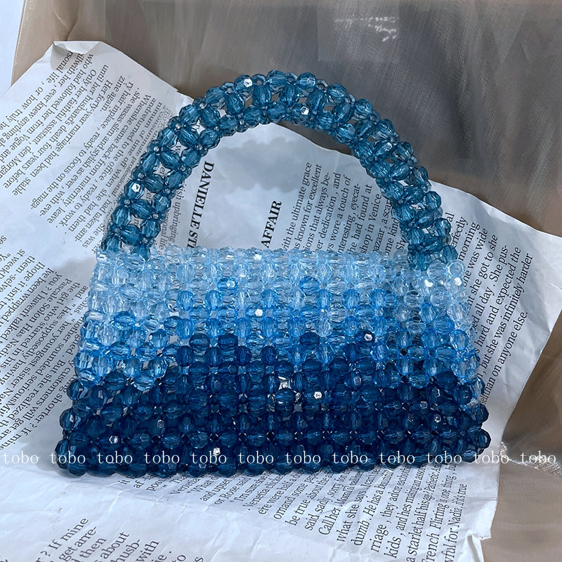 Gradient Blue Beaded Own Design Tote Bags for Women Customized Color Fashion Handbags for 2022 Chain Handle Clutch Evening Bag