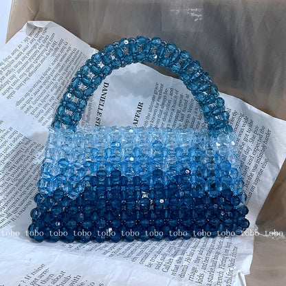 Gradient Blue Beaded Own Design Tote Bags for Women Customized Color Fashion Handbags for 2022 Chain Handle Clutch Evening Bag
