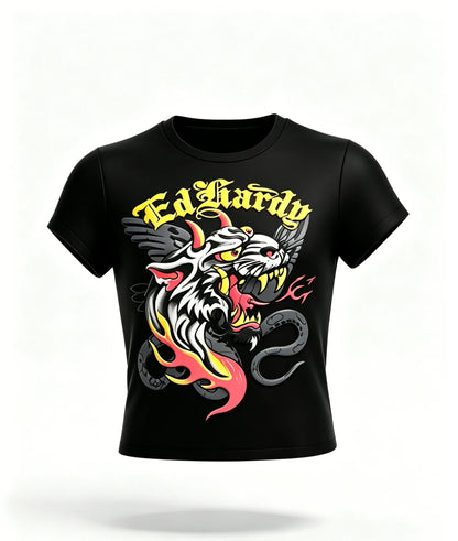 2026 new American retro summer tiger print short sleeved round neck spicy girl top street punk trend niche casual versatile ins