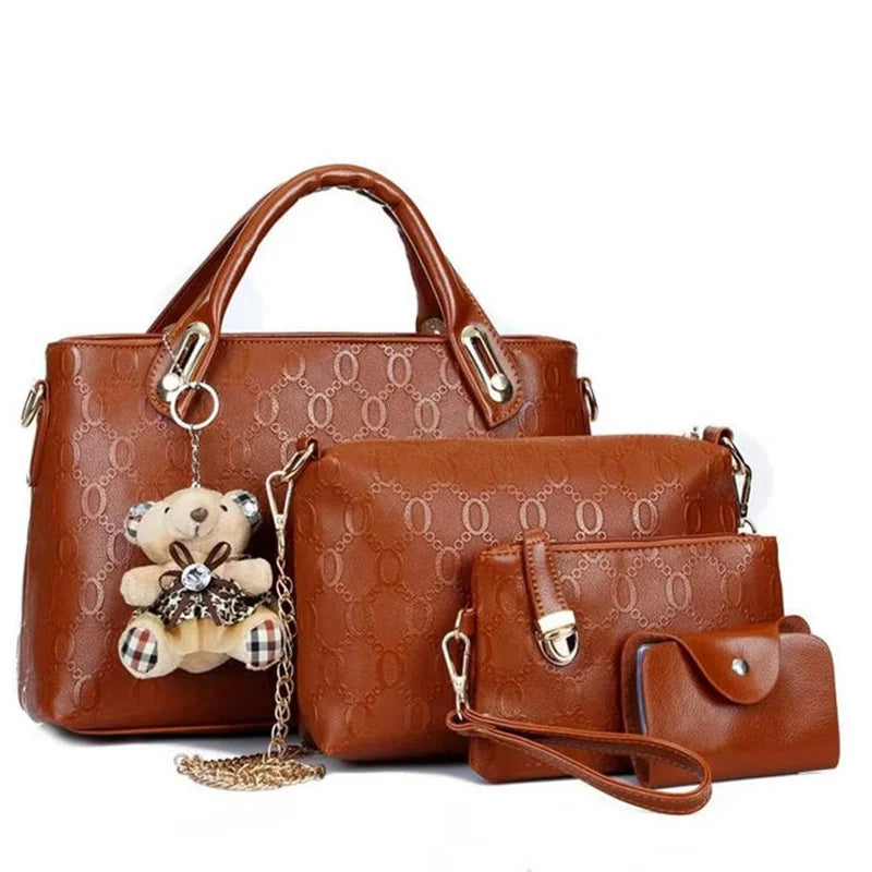Multifunction 4pcs/Set Women Bag PU Leather Luxury Designer Bags Handbag Messenger Bag Shoulder Bag Wallet Bags Storage Bag