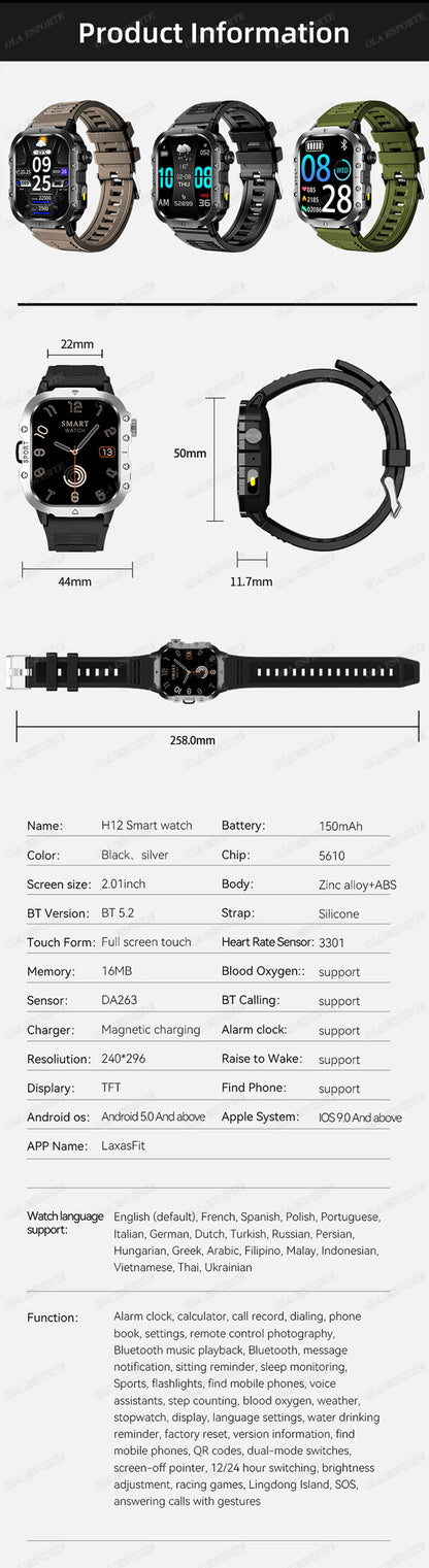2026 New Military Smart Watch Men 3ATM Outdoor Sports Fitness Tracker Blood Pressure Health Monitoring BT Call GPS Smartwatch