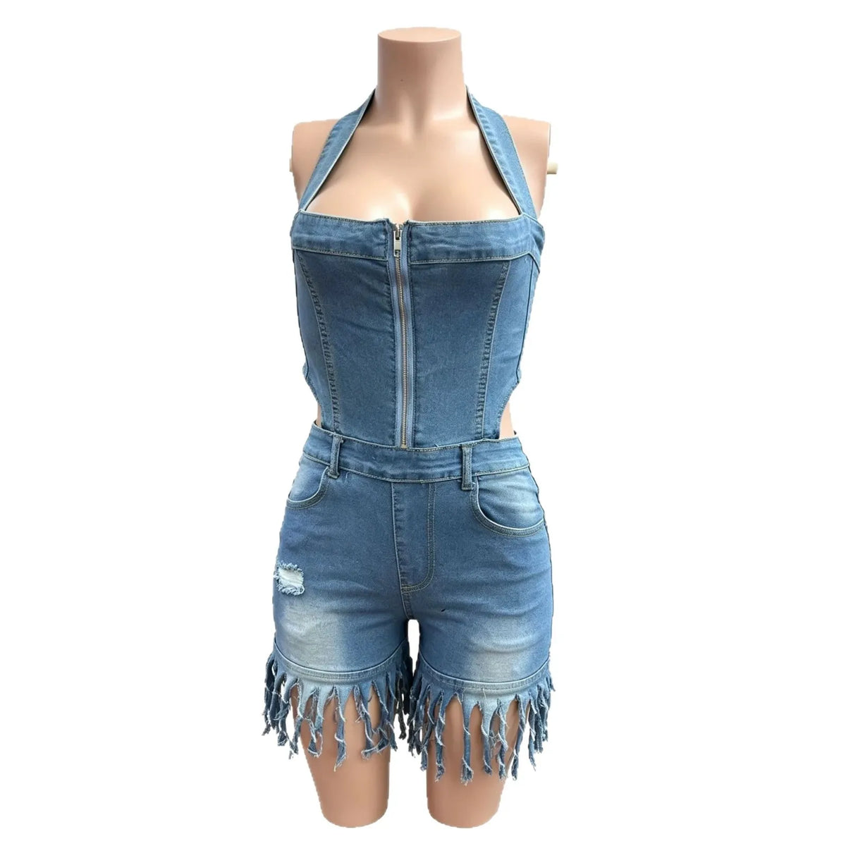 Jumpsuits Women Denim One Piece Halter Sleeveless Zipper Overalls Short Pants Tight Waist Rompers Y2k Streetwear Jumpsuit 2026
