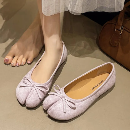 Luxury Brand Spring Retro Women's Bow Split Hoof Toe Single Shoes Comfortable Rubber Bottom Ladies Tabi Ninja Ballet Flat Shoes