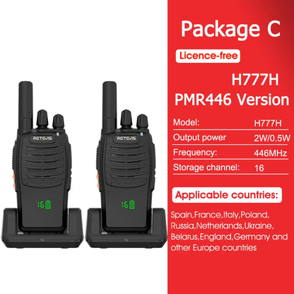 Retevis H777H Portable Two-Way Radio Hidden Display Walkie-Talkie PMR/FRS Communication for Camping 1/2 PCS Set