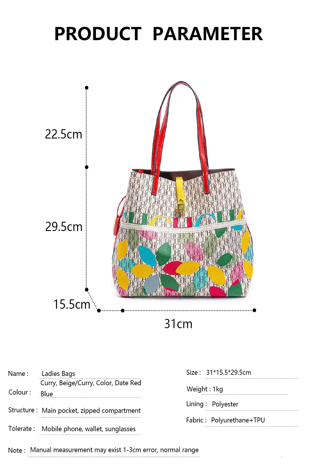 CH Tote Bag for Women Two Tone PU Leather Large Capacity Shoulder Handbag Luxury Ladies Commute Shopping Shopper Bag