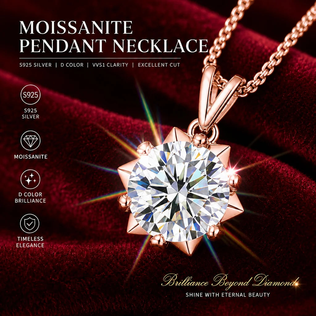 1.0ct VVS1 D Color Moissanite Necklace 18K Gold Plated S925 Sterling Silver Fine Jewelry Certificate Included for Women