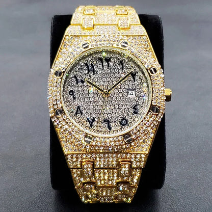 Hot Sale Diamond Watches for Men Luxury Brand Iced Out Quartz Wristwatch Fashion Stainless Steel Waterproof Clock Reloj Hombre