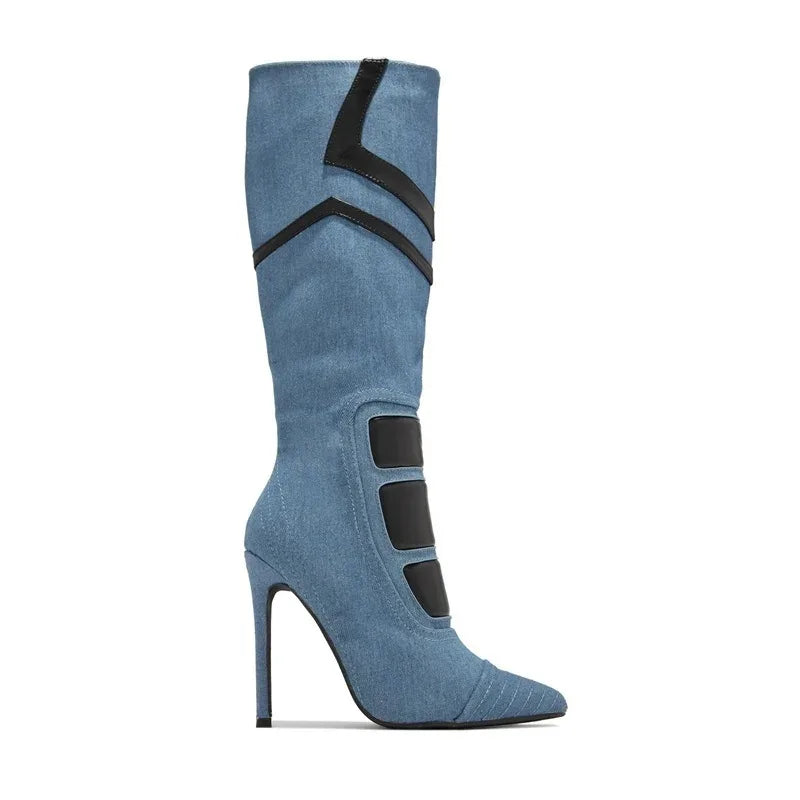 Fashion Leather Pointed Toe Zip Boots Women Design Sexy Stiletto High Heel Knee High Boots Lady Shoes Party Fall Luxury