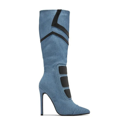 Fashion Leather Pointed Toe Zip Boots Women Design Sexy Stiletto High Heel Knee High Boots Lady Shoes Party Fall Luxury