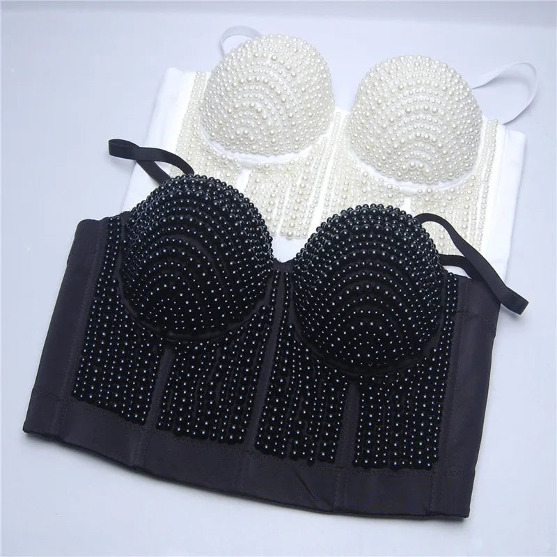 Quality Pearl Tank Tops Rhinestone Women Crop Top Club Clothes Streetwear Y2K Corset Woman Shaper Camis Fashion Feamale Clothing