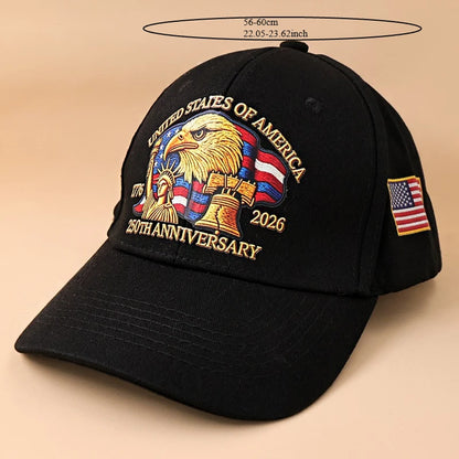 USA 250th Anniversary Eagle Print Hat Unisex Adjustable Washed Cotton Peak Hat Trucker Hats Outdoor Visor Baseball Cap