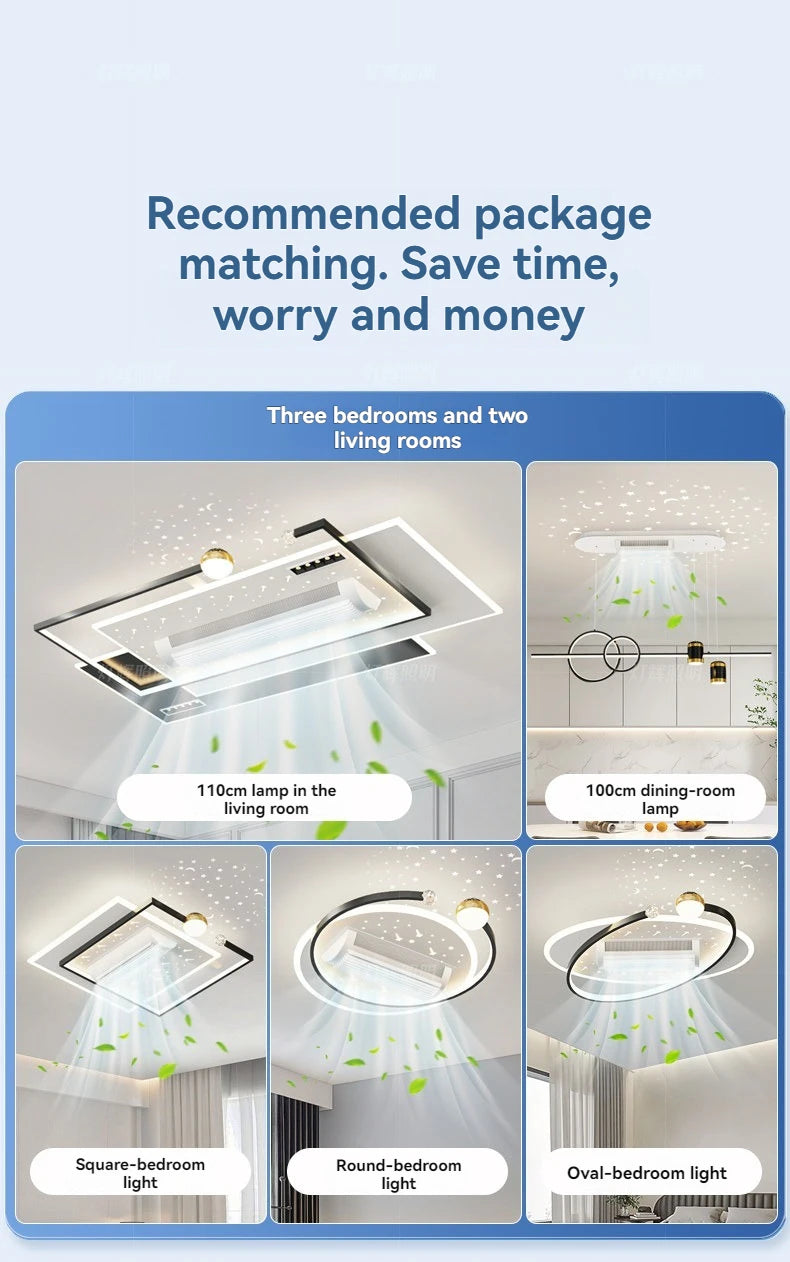 LED Bladeless Fan Light, Living Room Light, Modern Minimalist Smart Remote Control, Master Bedroom Study Ceiling Light 110V/220V