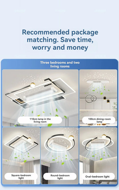 LED Bladeless Fan Light, Living Room Light, Modern Minimalist Smart Remote Control, Master Bedroom Study Ceiling Light 110V/220V