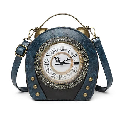 New Trendy PU Leather Retro Clock Handbags for Women 2025 Fashion Luxury Ladies Shoulder Crossbody Bag Square Evening Clutch Bag
