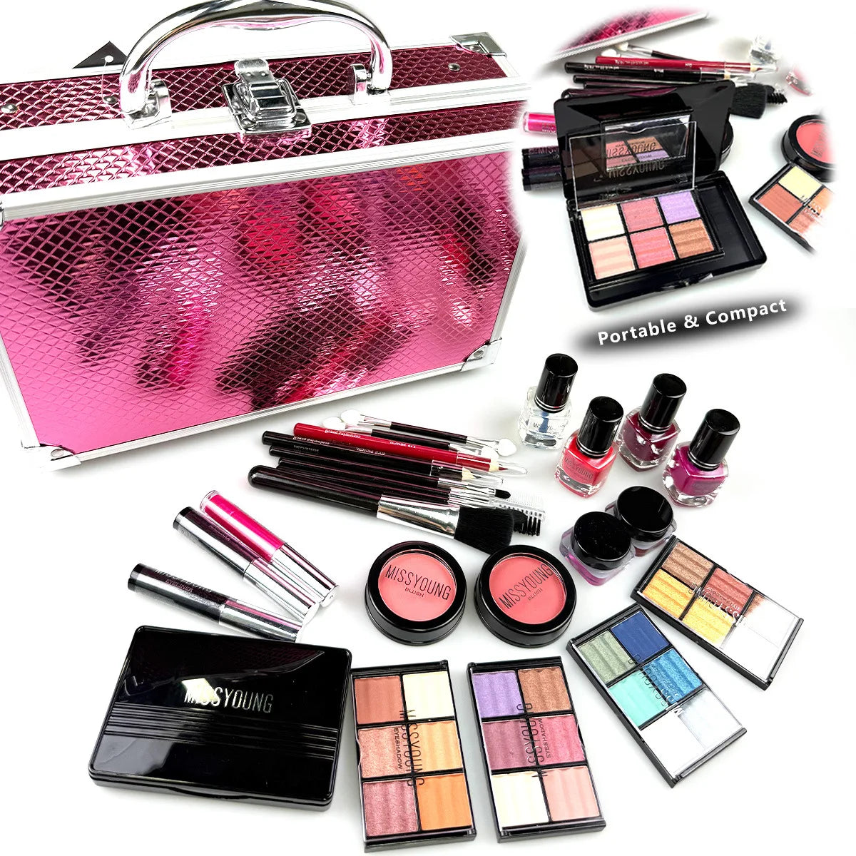 Makeup Gift Set for Women Full Kit Make up Eyeshadow Lipstick Lipliner Eyeliner Pencil Lip Gloss Blush Brush Powder Nail Polish