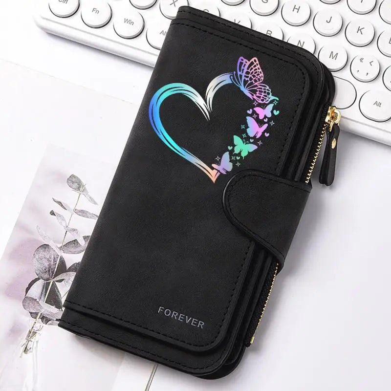 Heart-Shaped Animal Paw Butterfly Print Design Women Wallets Card Coin Wallet for Girls Purse ID Wallets Female Coin Purse Gift
