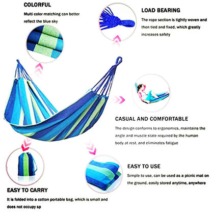 2 Person Double Hammock with Tree Straps - Heavy Duty Cotton Canvas for Patio, Backyard, Garden, Indoor & Outdoor Use (Red,Blue)