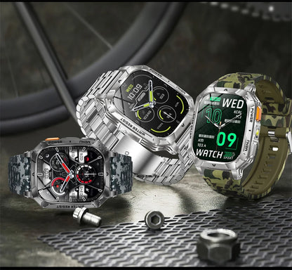 New 1400 mAh Battery Military Smartwatch Men IP68 Waterproof Flashlight Health Monitor Sports Call Smart Watch For iOS Android