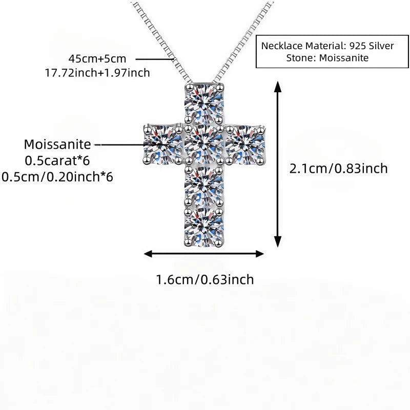 A 925 Silver 3 Carat Moissanite Cross Personality Fashion Simple Men's and Women's High Quality Pendant Necklace