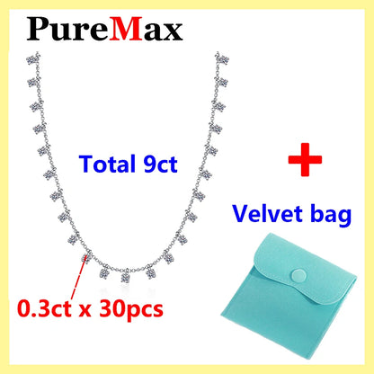 PureMax 3ct/9ct Premium Real Shiny Moissanite Necklace For Women S925 Silver Moissanite Diamond Necklace Party Fine Jewelry