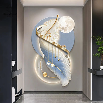 Entrance LED Mural Light Feather For Corridor Living Room Hallway Kitchen Modern Hanging Paintings Home Decoration Art Wall Lamp