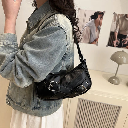 Y2K VintagePULeather WomenShoulderBag Small Crossbody Bag for Women Fashion Ladies Underarm Bag Clutch Purse Female Handbag
