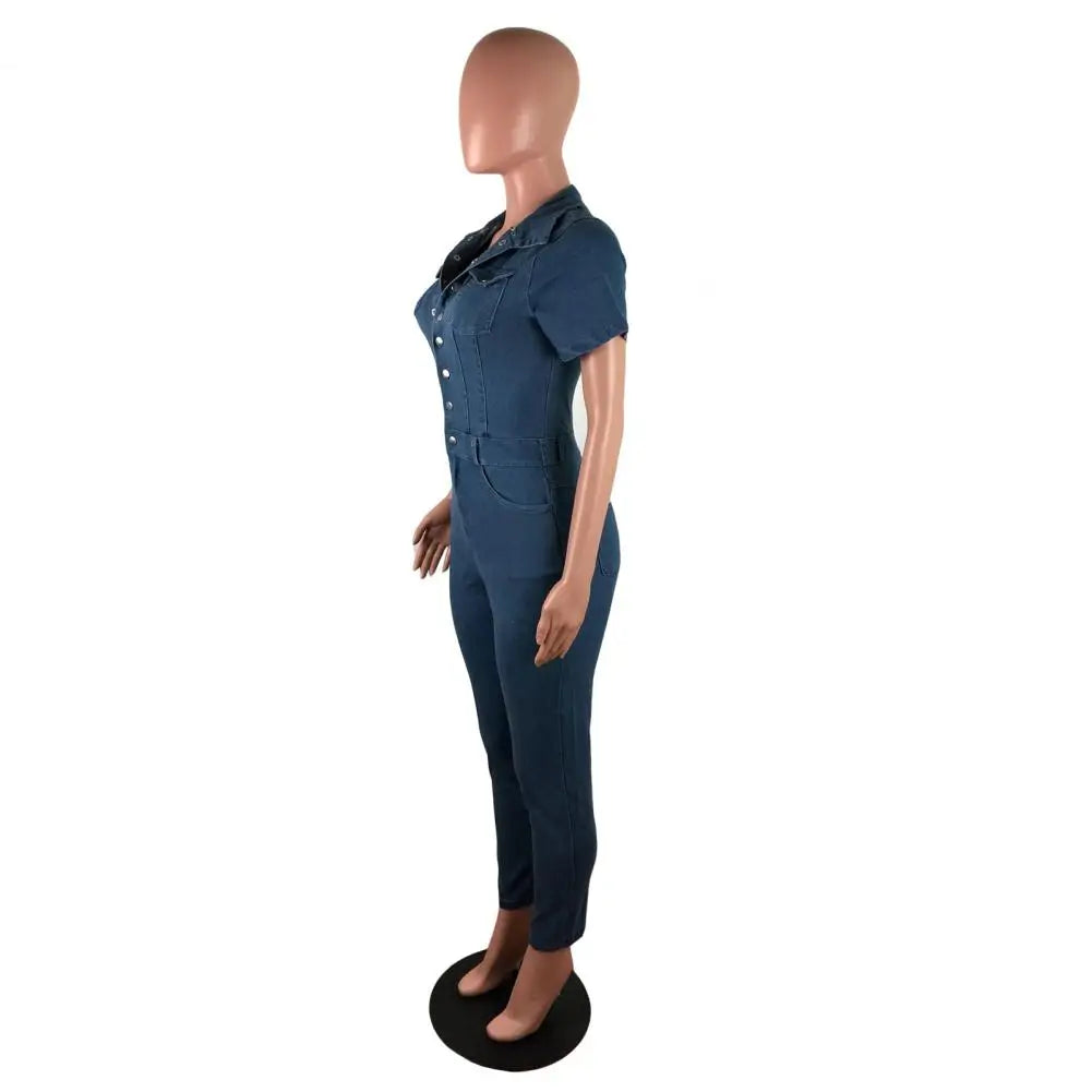 Women Jumpsuit Cotton Blend Casual Summer Jumpsuit Stylish Women's Denim Jumpsuits Skinny Stretch Overalls Button for Casual