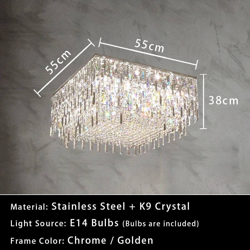 Luxury Crystal Long Pendant Lights Modern Lustres LED Chrome Hanging Lamps for Ceiling Silver Home Decor for Dining Room Remote