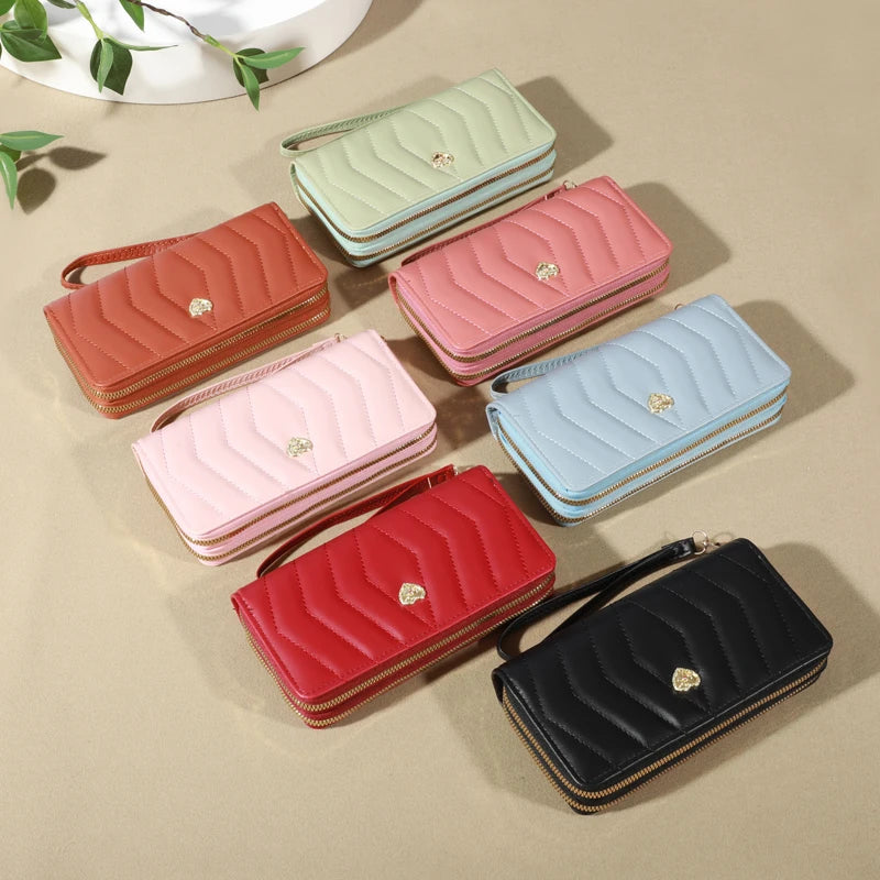 Chic Faux Leather Wallet - Double Zipper Security - Coin Purse & Card Slots - Fashionable Wristband Clutch for Everyday