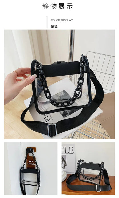 Clear Crossbody Bag for Women PVC Transparent Single Shoulder Chain Portable Messenger Bags Small Square  Satchel Bag Girls Gift