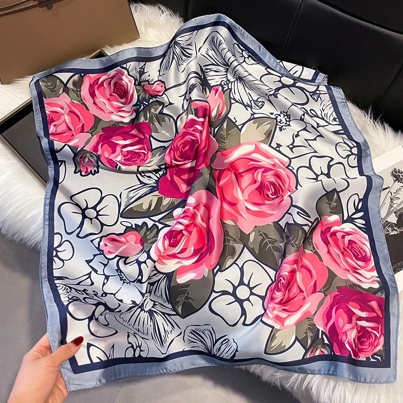 2025 Korean Satin Silk Scarf 70cm Square Women Fashion Shawl Wrap Neckerchief New Elegant