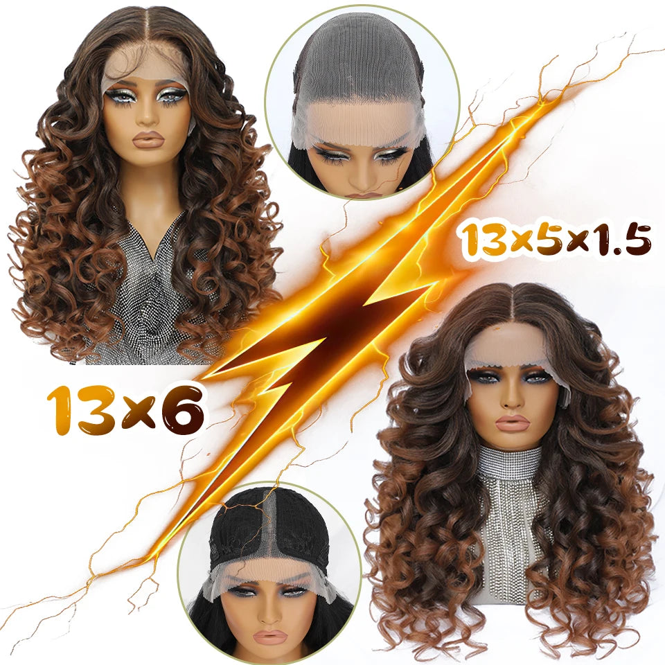 Latisha 13X6 HD 13X5X1 Synthetic Lace Front Wigs Curly Pre Plucked Lace Frontal Wig with Bangs for Women Highlight with Babyhair