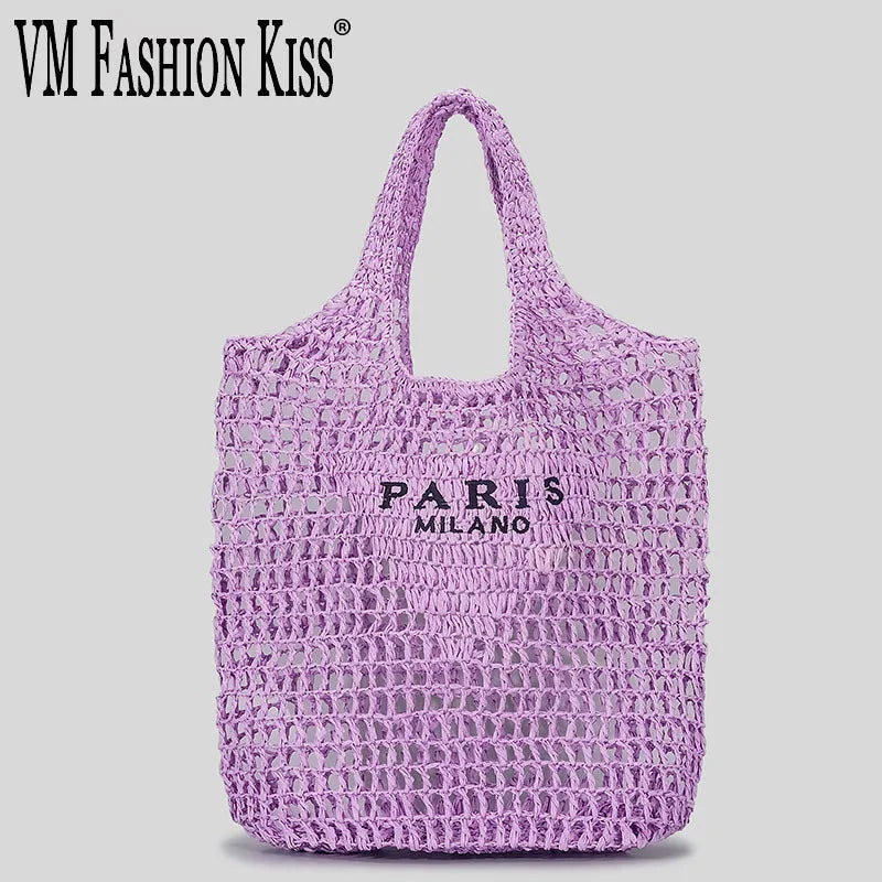 2024 Luxury Design Women Plaited Raffia Straw Bag Large Capacity Casual Tote Handbag Hollow Summer Beach Vacation Shoulder Bag