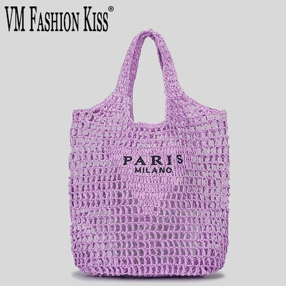 2024 Luxury Design Women Plaited Raffia Straw Bag Large Capacity Casual Tote Handbag Hollow Summer Beach Vacation Shoulder Bag
